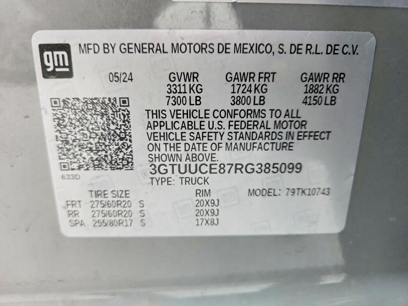 51985046 :رقم المزاد ، 3GTUUCE87RG385099 vin ، 2024 Gmc Sierra مزاد بيع