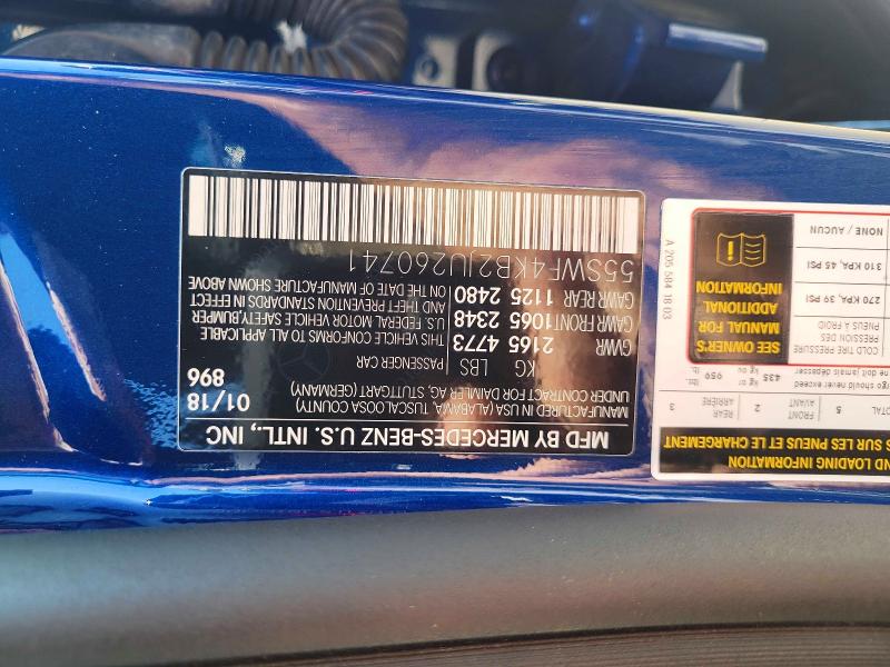 51319076 :رقم المزاد ، 55SWF4KB2JU260741 vin ، 2018 Mercedes-benz C مزاد بيع