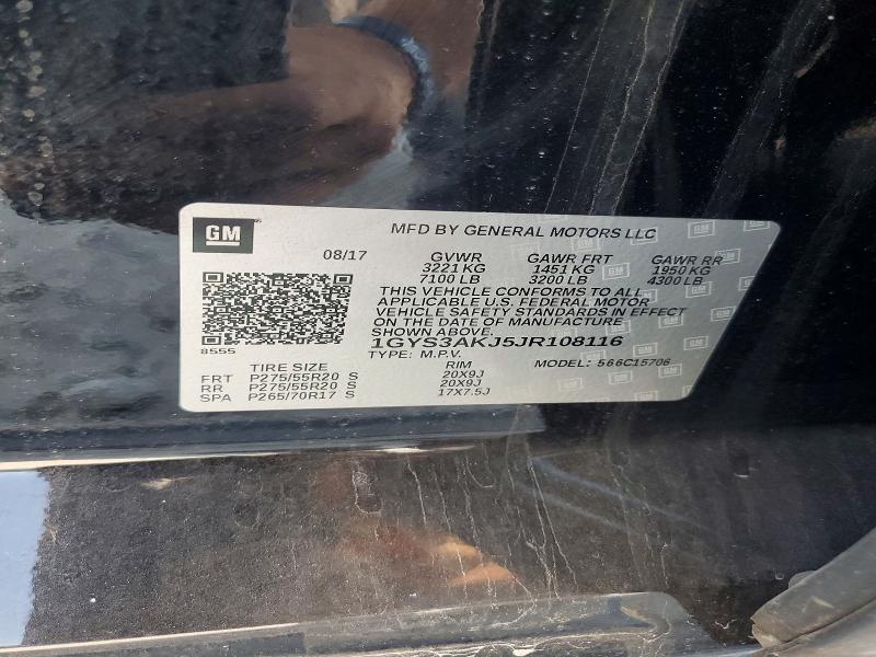 Aukcja sprzedaży 2018 Cadillac Escalade, vin: 1GYS3AKJ5JR108116, numer aukcji: 50908606