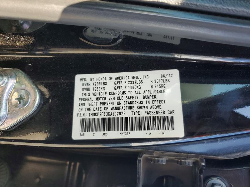 49507966 :رقم المزاد ، 1HGCP2F63CA202928 vin ، 2012 Honda Accord مزاد بيع