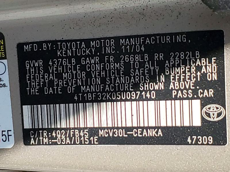 Aukcja sprzedaży 2005 Toyota Camry, vin: 4T1BF32K05U097140, numer aukcji: 50347966