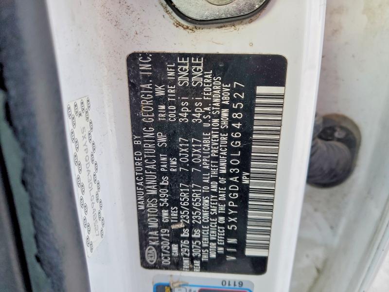 48185556 :رقم المزاد ، 5XYPGDA30LG648527 vin ، 2020 Kia Sorento مزاد بيع