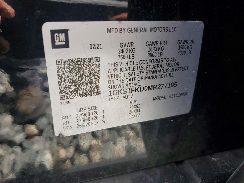 48419486 :رقم المزاد ، 1GKS1FKD0MR277195 vin ، 2021 Gmc Yukon Xl مزاد بيع