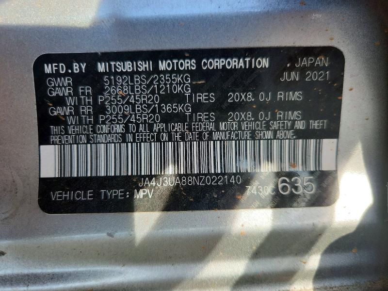 Продаж на аукціоні авто 2022 Mitsubishi Outlander, vin: JA4J3UA88NZ022140, номер лоту: 50250446