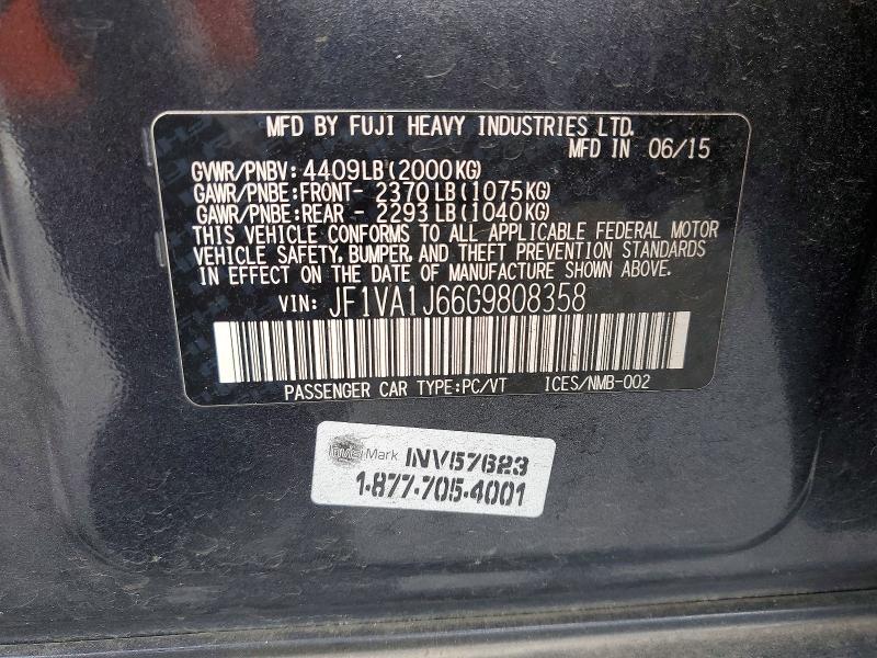 Aukcja sprzedaży 2016 Subaru Wrx, vin: JF1VA1J66G9808358, numer aukcji: 48596976