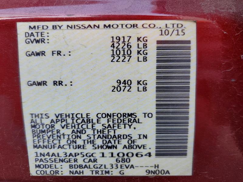 Продажа на аукционе авто 2016 Nissan Altima, vin: 1N4AL3AP5GC110064, номер лота: 49800936