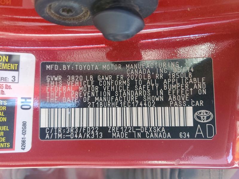 Aukcja sprzedaży 2014 Toyota Corolla, vin: 2T1BURHE1EC174402, numer aukcji: 50454786