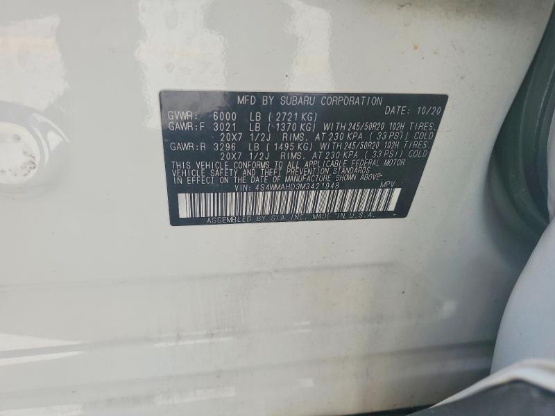 Продажа на аукционе авто 2021 Subaru Ascent, vin: 4S4WMAHD3M3421948, номер лота: 50686706