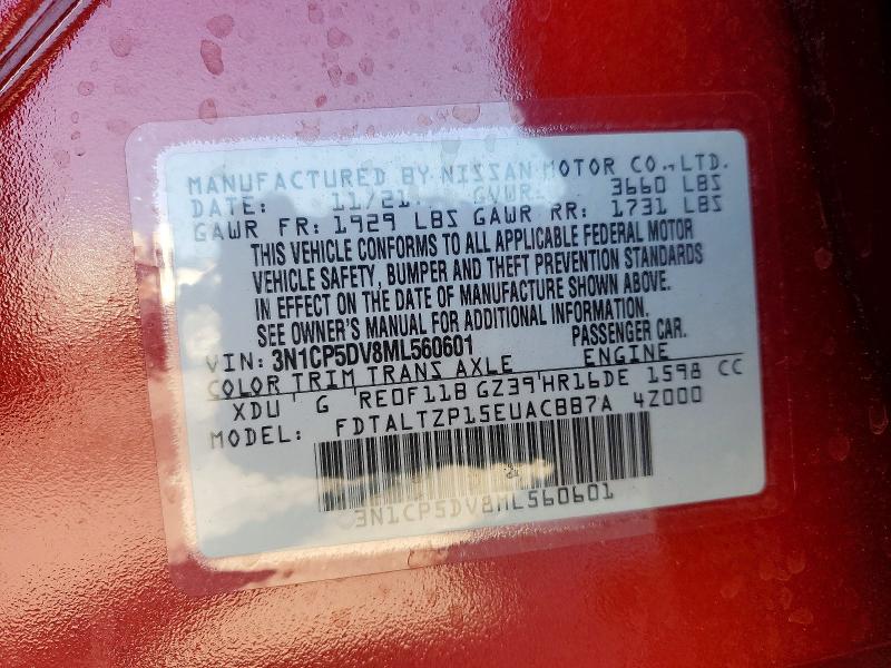 50659776 :رقم المزاد ، 3N1CP5DV8ML560601 vin ، 2021 Nissan Kicks مزاد بيع