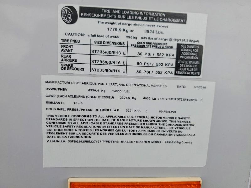 Продажа на аукционе авто 2011 Heartland Rv Big Countr, vin: 5SFBG2925BE227157, номер лота: 50861016