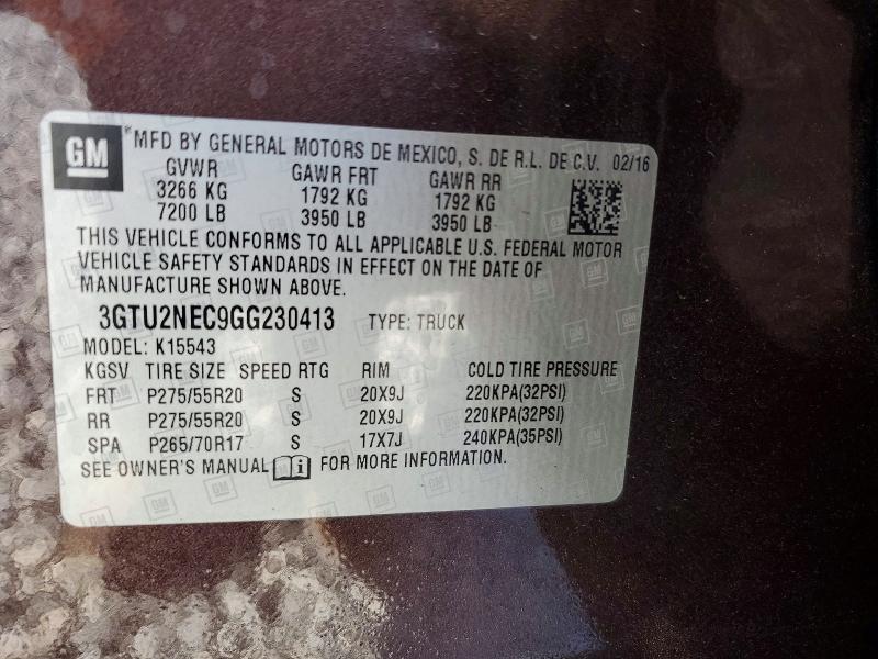 2016 Gmc Sierra მანქანა იყიდება აუქციონზე, vin: 3GTU2NEC9GG230413, აუქციონის ნომერი: 50783696