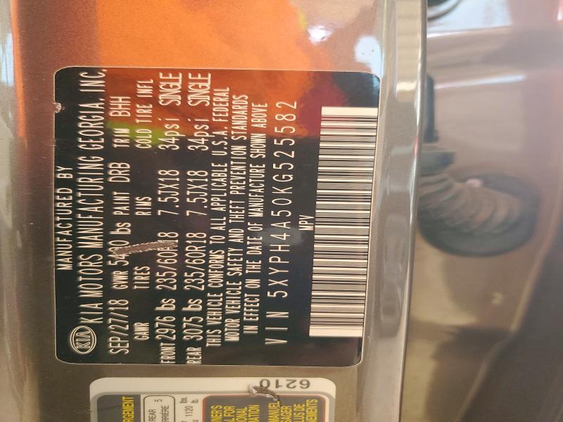 50959406 :رقم المزاد ، 5XYPH4A50KG525582 vin ، 2019 Kia Sorento مزاد بيع