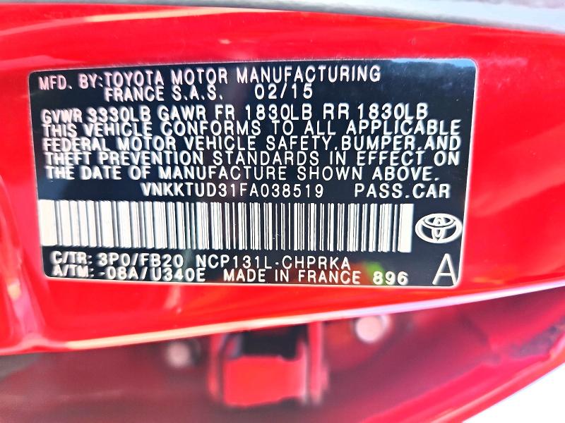 2015 Toyota Yaris მანქანა იყიდება აუქციონზე, vin: VNKKTUD31FA038519, აუქციონის ნომერი: 51449156