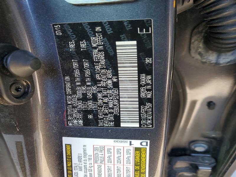2015 Toyota 4runner მანქანა იყიდება აუქციონზე, vin: JTEBU5JR9F5270651, აუქციონის ნომერი: 50727156