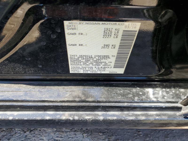 2016 Nissan Altima მანქანა იყიდება აუქციონზე, vin: 1N4AL3AP1GN354802, აუქციონის ნომერი: 49108726