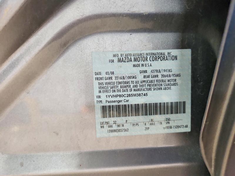 Продаж на аукціоні авто 2008 Mazda 6, vin: 1YVHP80C285M38745, номер лоту: 48501586