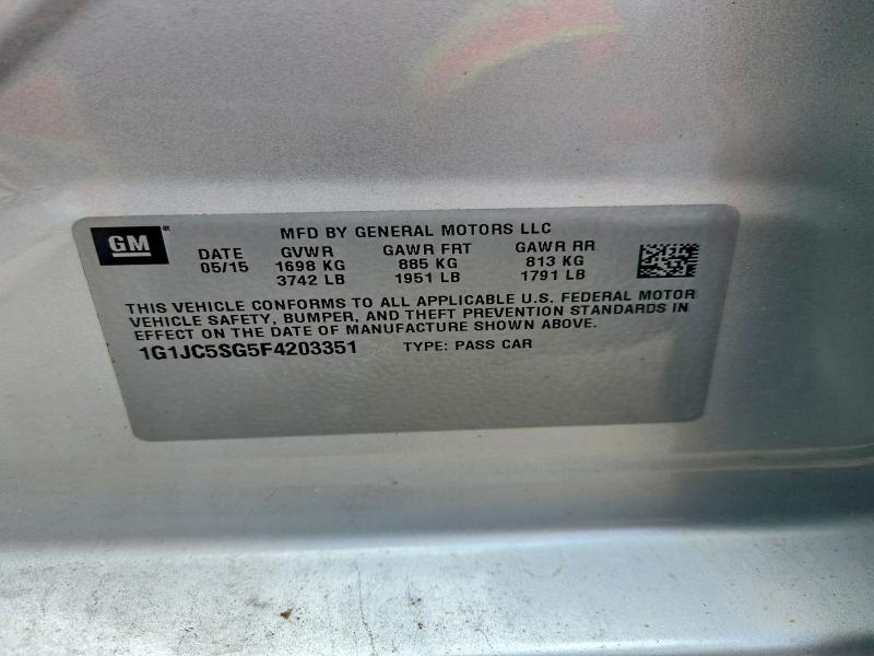 51614556 :رقم المزاد ، 1G1JC5SG5F4203351 vin ، 2015 Chevrolet Sonic مزاد بيع