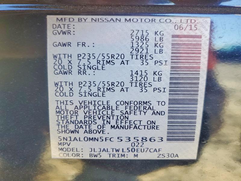 Aukcja sprzedaży 2015 Infiniti Qx60, vin: 5N1AL0MN5FC535863, numer aukcji: 48834956