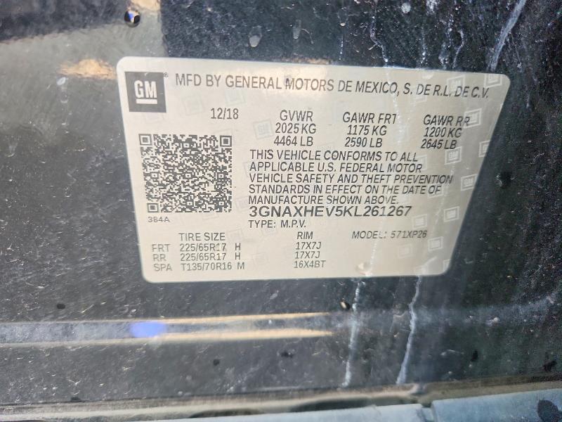 50779076 :رقم المزاد ، 3GNAXHEV5KL261267 vin ، 2019 Chevrolet Equinox مزاد بيع