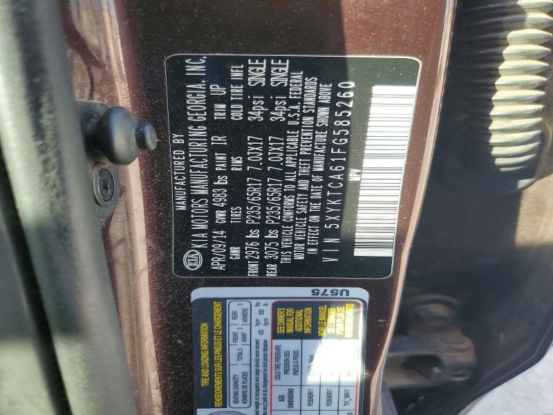 2015 Kia Sorento მანქანა იყიდება აუქციონზე, vin: 5XYKTCA61FG585260, აუქციონის ნომერი: 50018426