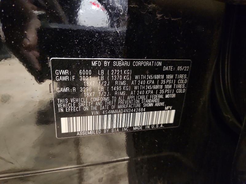 Продажа на аукционе авто 2022 Subaru Ascent, vin: 4S4WMAAD4N3442884, номер лота: 48677916