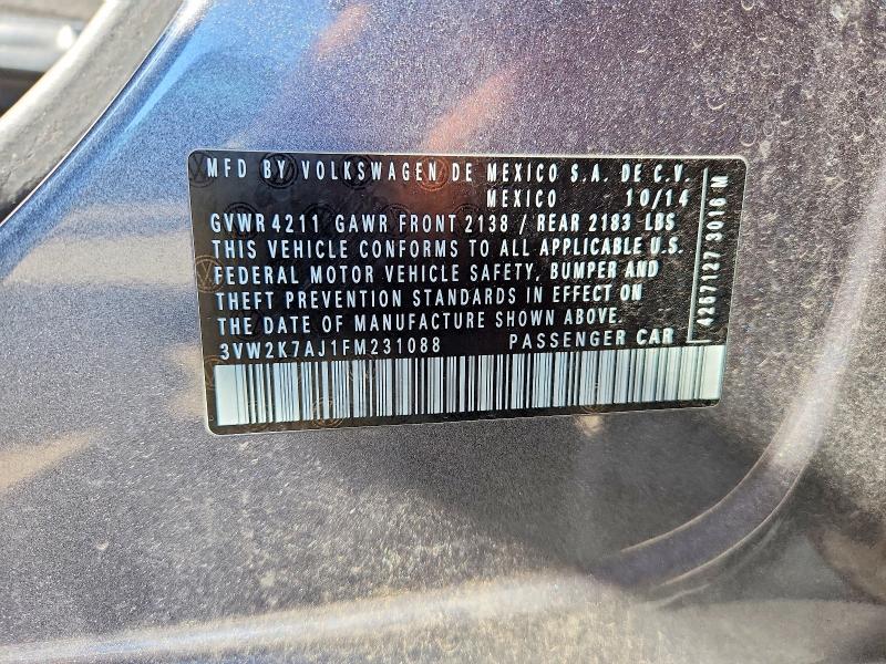 Auction sale of the 2015 Volkswagen Jetta, vin: 3VW2K7AJ1FM231088, lot number: 49225346