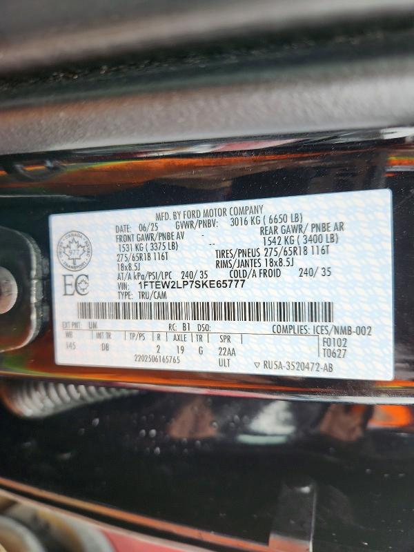 Aukcja sprzedaży 2025 Ford F150, vin: 1FTEW2LP7SKE65777, numer aukcji: 49793426