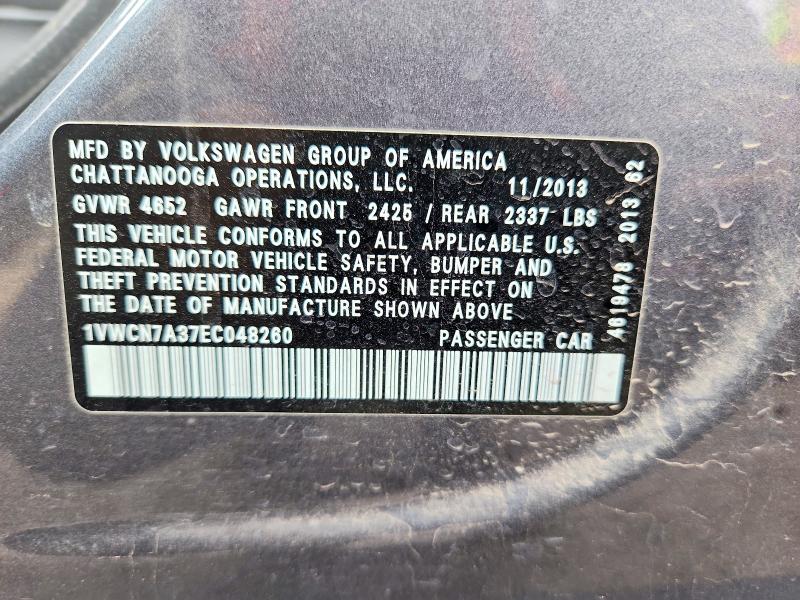49500916 :رقم المزاد ، 1VWCN7A37EC048260 vin ، 2014 Volkswagen Passat مزاد بيع