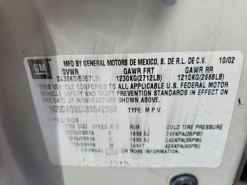 2003 Buick Rendezvous მანქანა იყიდება აუქციონზე, vin: 3G5DA03E53S542382, აუქციონის ნომერი: 48468916