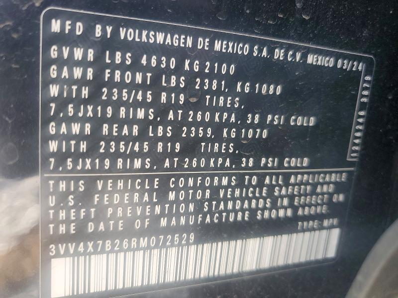 Aukcja sprzedaży 2024 Volkswagen Taos, vin: 3VV4X7B26RM072529, numer aukcji: 50306476