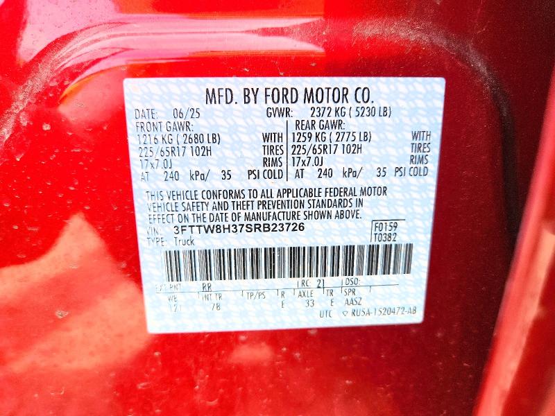 2025 Ford Maverick მანქანა იყიდება აუქციონზე, vin: 3FTTW8H37SRB23726, აუქციონის ნომერი: 49109846