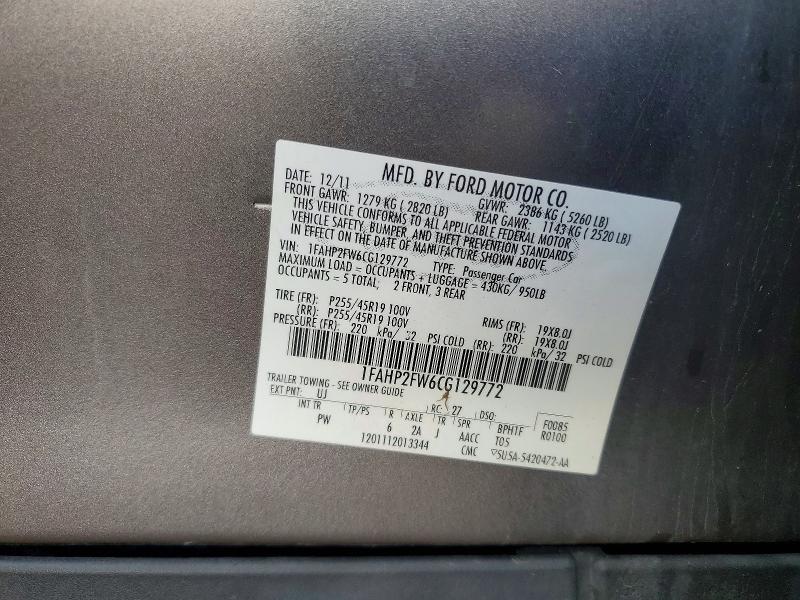 Продажа на аукционе авто 2012 Ford Taurus, vin: 1FAHP2FW6CG129772, номер лота: 51102866