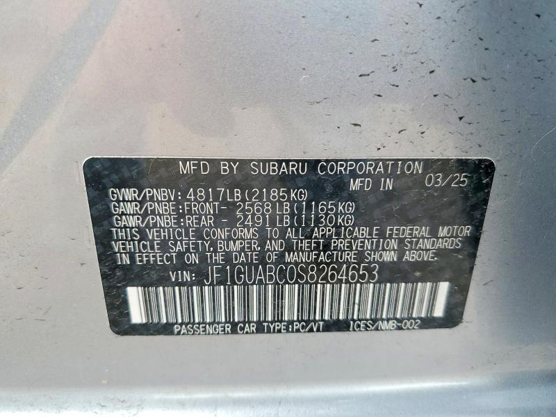 48075916 :رقم المزاد ، JF1GUABC0S8264653 vin ، 2025 Subaru Impreza مزاد بيع