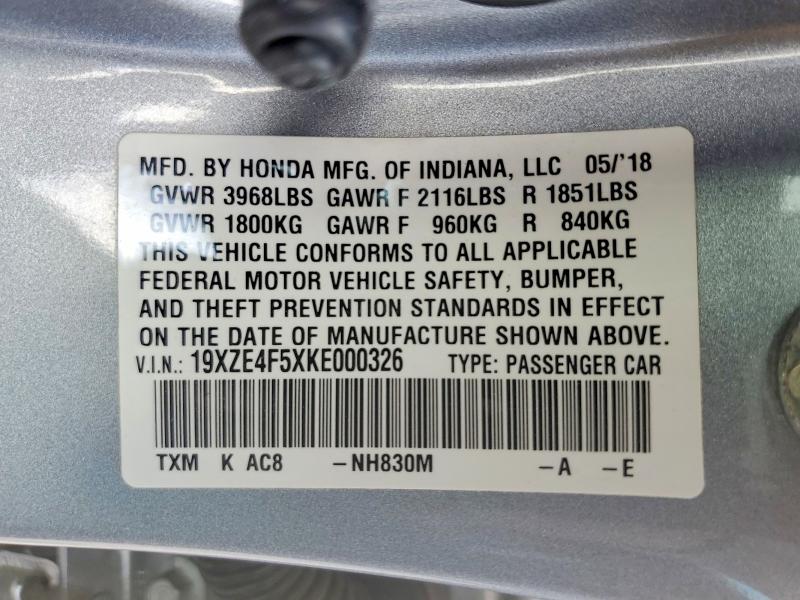 48603226 :رقم المزاد ، 19XZE4F5XKE000326 vin ، 2019 Honda Insight مزاد بيع