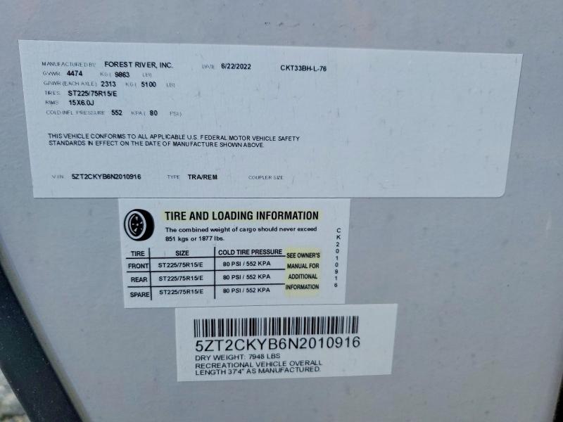 Aukcja sprzedaży 2022 Forest River Cherokee, vin: 5ZT2CKYB6N2010916, numer aukcji: 48239386