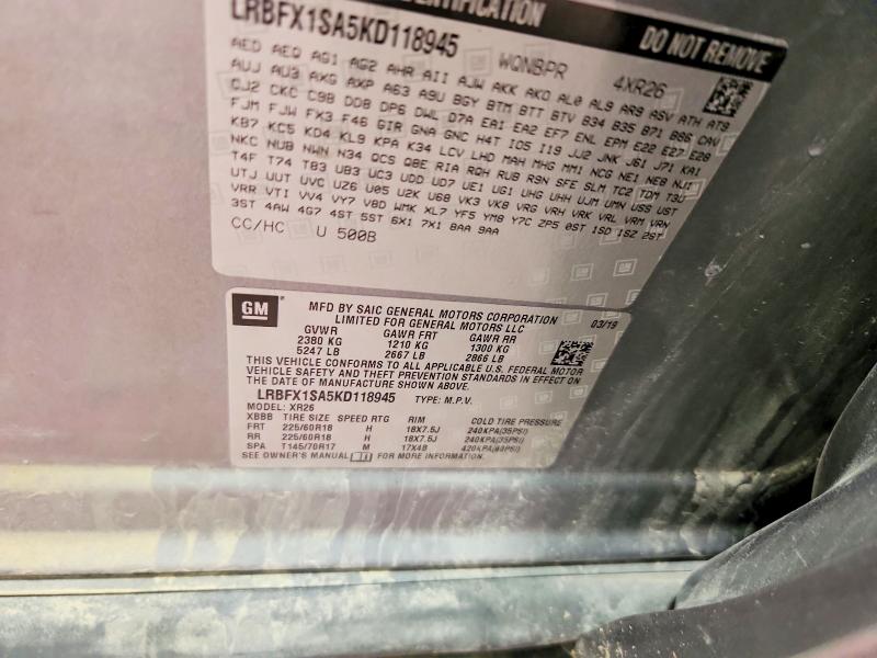 Продаж на аукціоні авто 2019 Buick Envision, vin: LRBFX1SA5KD118945, номер лоту: 49475096