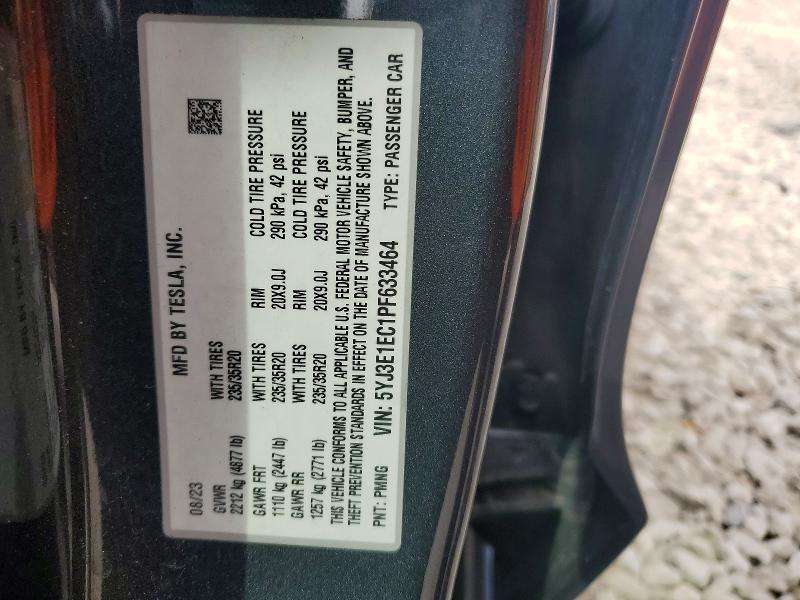 48361506 :رقم المزاد ، 5YJ3E1EC1PF633464 vin ، 2023 Tesla Model 3 مزاد بيع