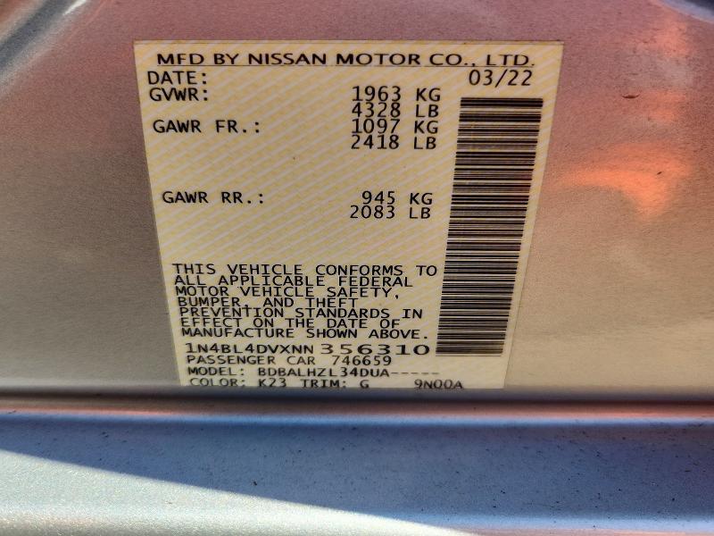 Aukcja sprzedaży 2022 Nissan Altima, vin: 1N4BL4DVXNN356310, numer aukcji: 50064416