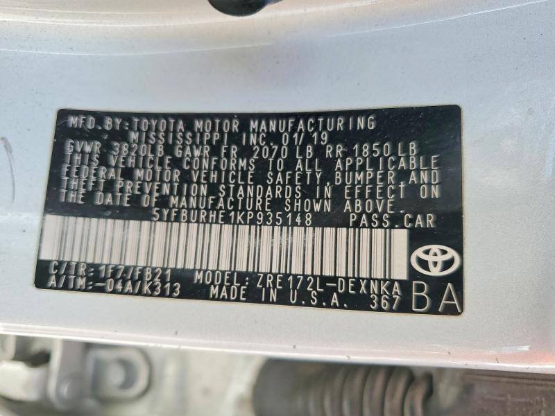 Aukcja sprzedaży 2019 Toyota Corolla, vin: 5YFBURHE1KP935148, numer aukcji: 48458406