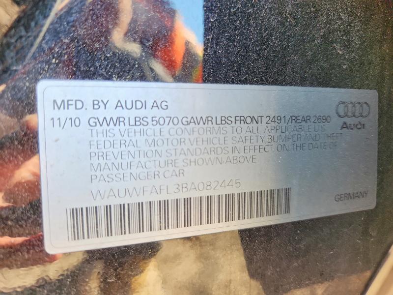 2011 Audi A4 მანქანა იყიდება აუქციონზე, vin: WAUWFAFL3BA082445, აუქციონის ნომერი: 50494576