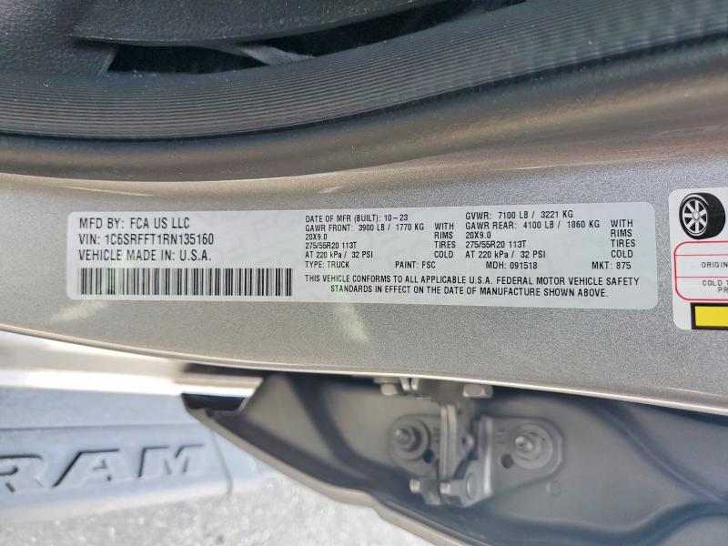 Продажа на аукционе авто 2024 Ram 1500, vin: 1C6SRFFT1RN135160, номер лота: 48467756
