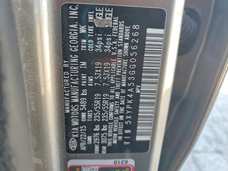 2016 Kia Sorento მანქანა იყიდება აუქციონზე, vin: 5XYPK4A53GG056268, აუქციონის ნომერი: 49215226