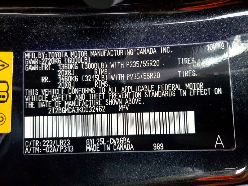 Aukcja sprzedaży 2019 Lexus Rx 450h, vin: 2T2BGMCA3KC032462, numer aukcji: 49587946