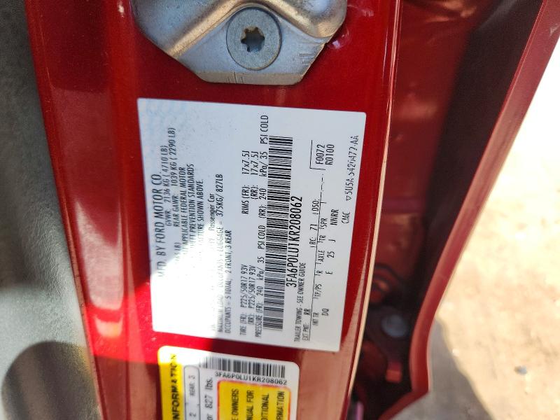 2019 Ford Fusion მანქანა იყიდება აუქციონზე, vin: 3FA6P0LU1KR208062, აუქციონის ნომერი: 50482196