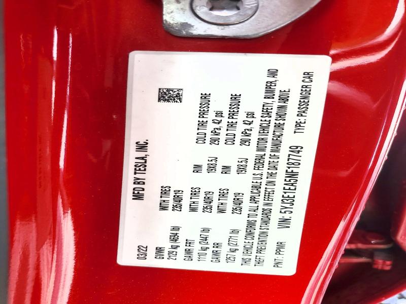 Продаж на аукціоні авто 2022 Tesla Model 3, vin: 5YJ3E1EA5NF187749, номер лоту: 49068096