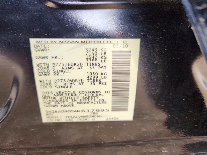 Продажа на аукционе авто 2010 Nissan Armada, vin: 5N1BA0ND9AN617995, номер лота: 49746026