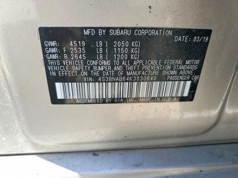 Продажа на аукционе авто 2019 Subaru Legacy, vin: 4S3BNAB64K3030640, номер лота: 50416246