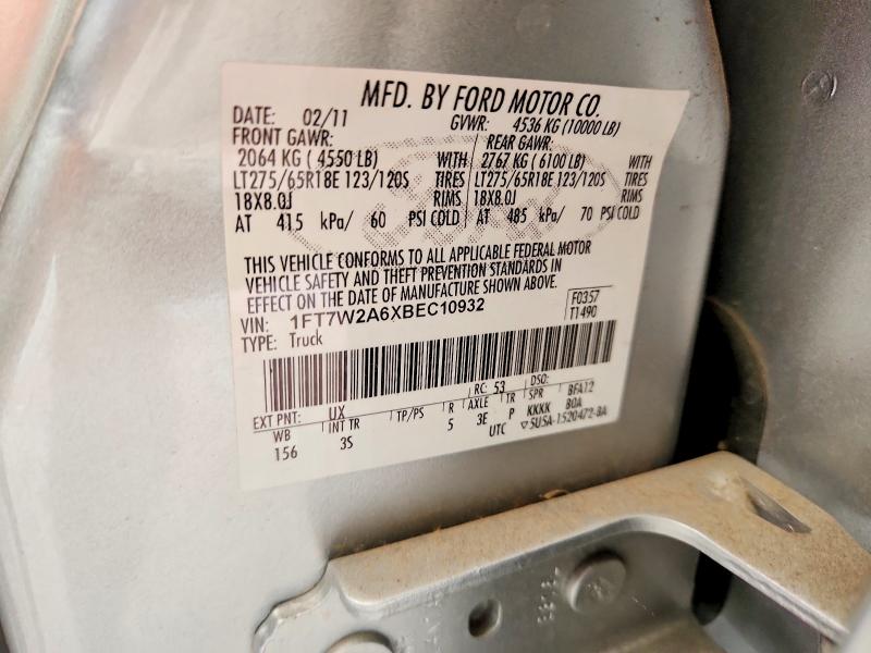 50418566 :رقم المزاد ، 1FT7W2A6XBEC10932 vin ، 2011 Ford F250 مزاد بيع