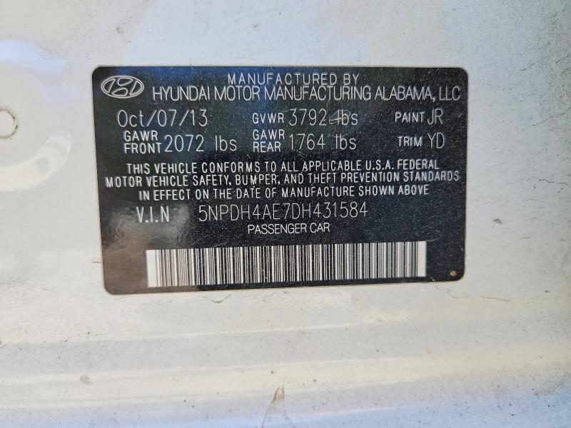 48589176 :رقم المزاد ، 5NPDH4AE7DH431584 vin ، 2013 Hyundai Elantra مزاد بيع