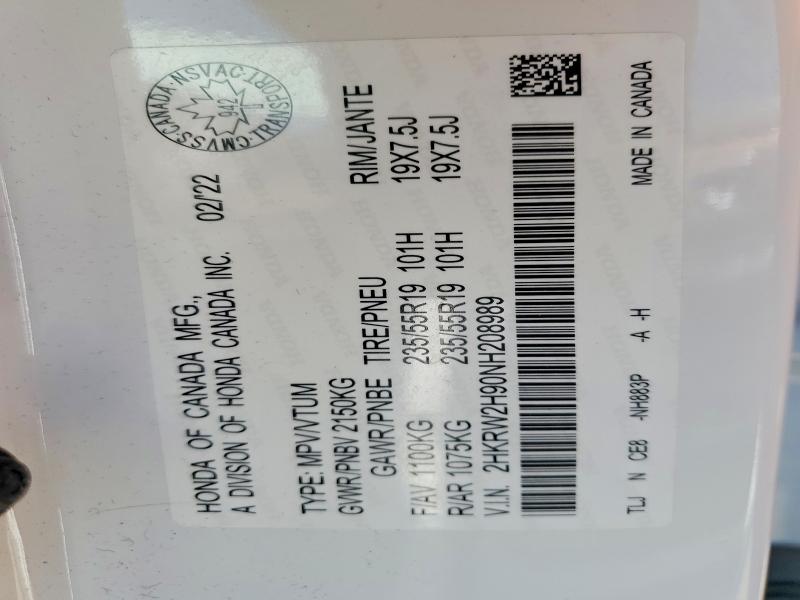 Aukcja sprzedaży 2022 Honda Cr-v, vin: 2HKRW2H90NH208989, numer aukcji: 51863286